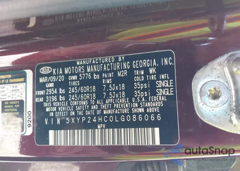 2020 Kia Telluride Lx z USA, uszkodzony, nr VIN 5XYP24HC0LG086066